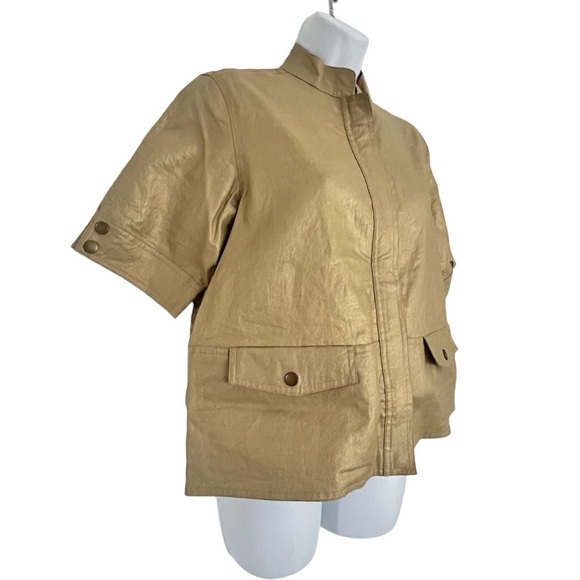 Chico’s Sparkly Gold Linen Vintage Short Sleeve Jacket - Picture 2 of 13